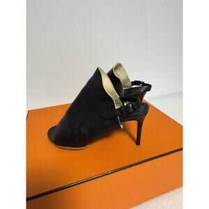 Balenciaga Shoes Womens Size 36 Black Leather Peep Toe Heels Slingback Sandals